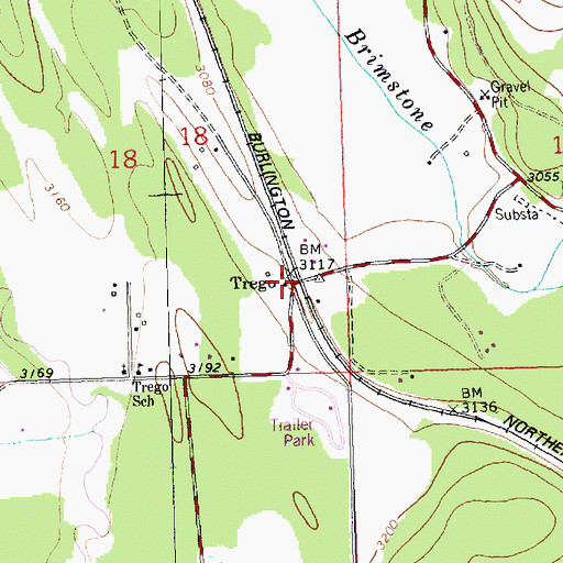Topographic Map of Trego, MT