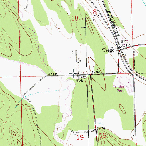 Topographic Map of Trego School, MT