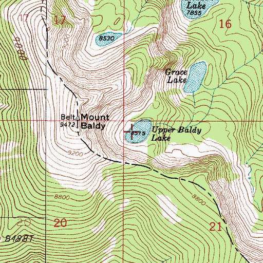 Topographic Map of Upper Baldy Lake, MT
