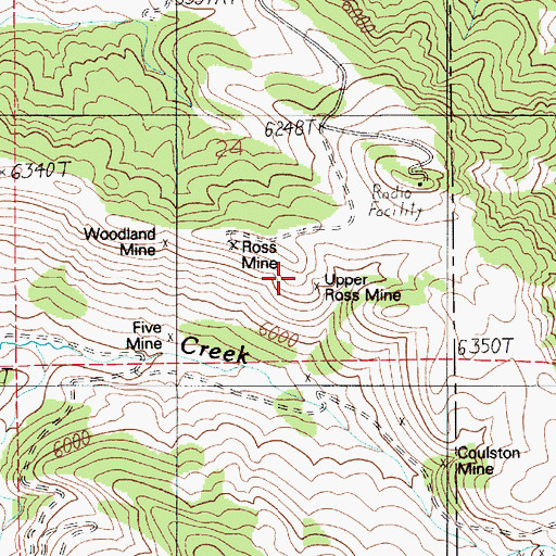 Topographic Map of Upper Ross Mine, MT