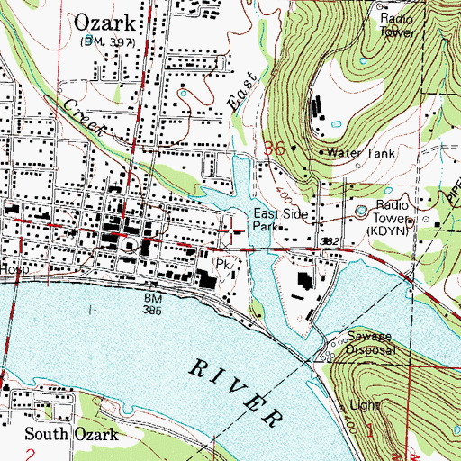 Topographic Map of East Side Park, AR