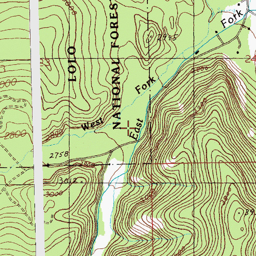 Topographic Map of West Fork Swamp Creek, MT