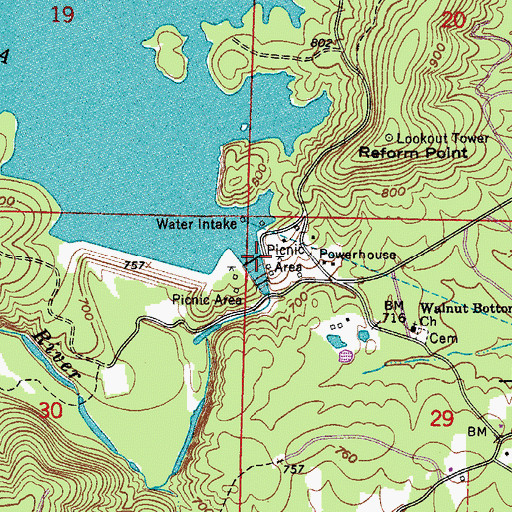 Topographic Map of Lake Winona Dam, AR