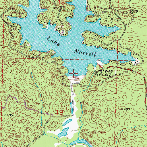 Topographic Map of Lake Norrell Dam, AR