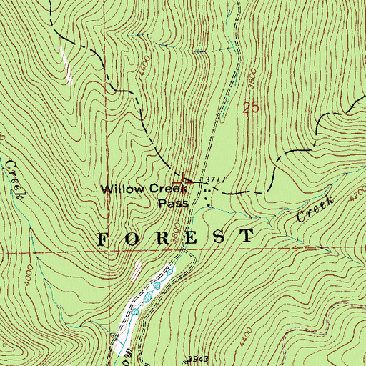 Topographic Map of Willow Creek Pass, MT