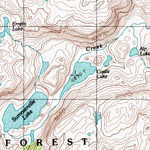 Topographic Map of Castle Lake, MT