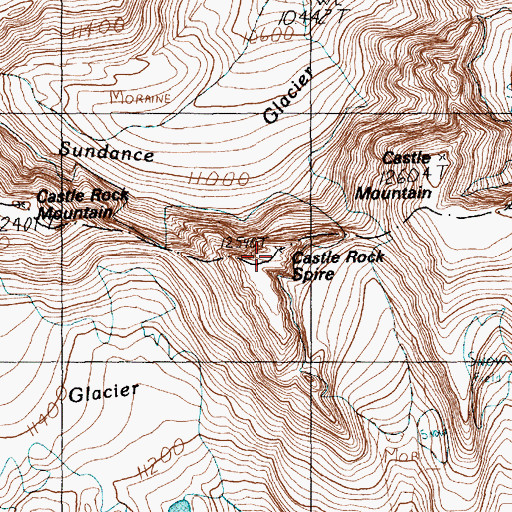 Topographic Map of Castle Rock Spire, MT