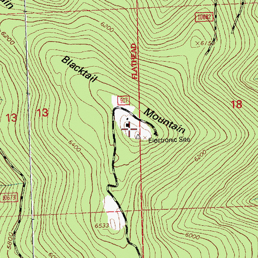Topographic Map of Blacktail Mountain Lookout Tower, MT