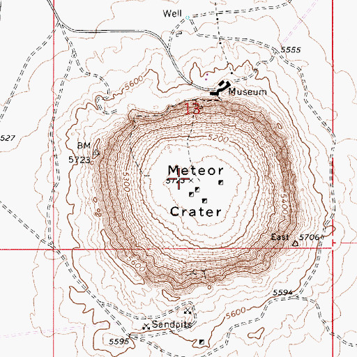 Topographic Map of Meteor Crater, AZ