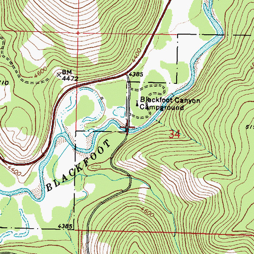 Topographic Map of Blackfoot Canyon Fishing Access, MT