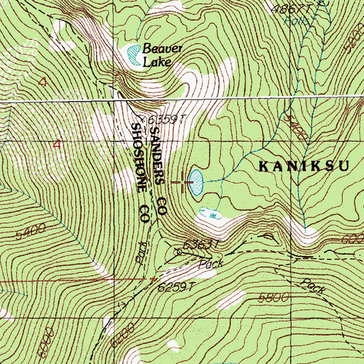 Topographic Map of Beaver Lake, MT