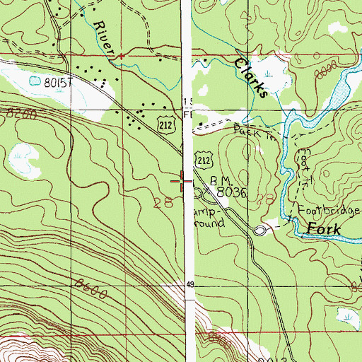 Topographic Map of Chief Joseph Campground, MT
