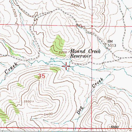 Topographic Map of Hound Creek Dam, MT