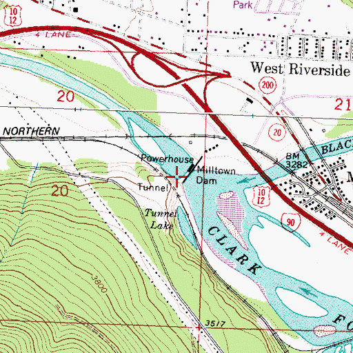 Topographic Map of Milltown Reservoir, MT