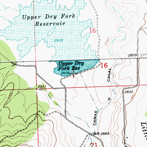 Topographic Map of Upper Dry Fork Dam, MT