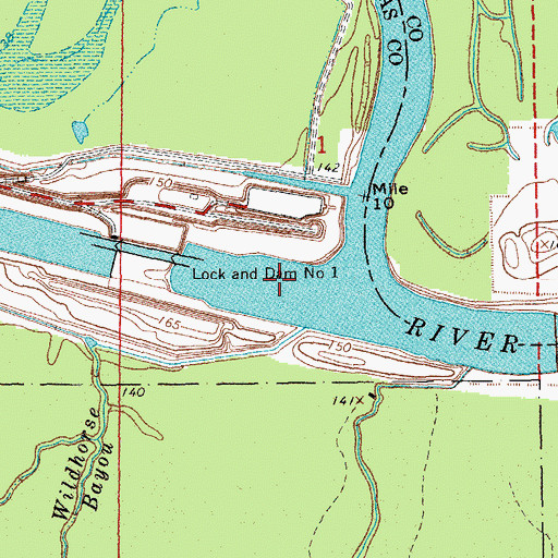 Topographic Map of Arkansas Post Canal Reservoir, AR