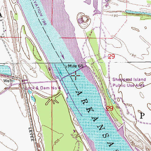 Topographic Map of Lock and Dam Number Four, AR