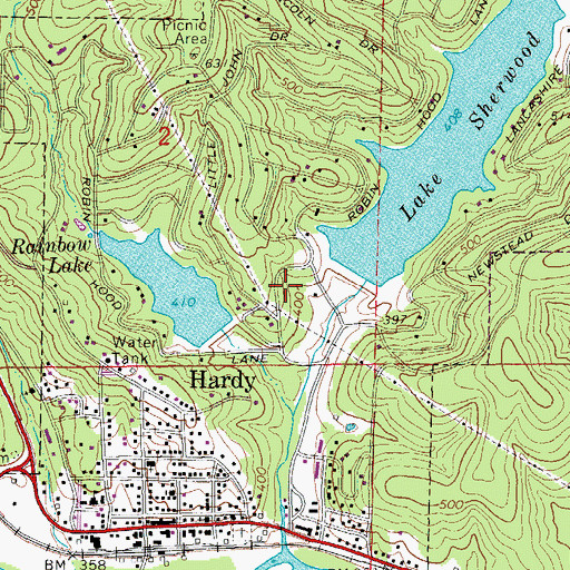Topographic Map of Lake Sherwood Dam, AR