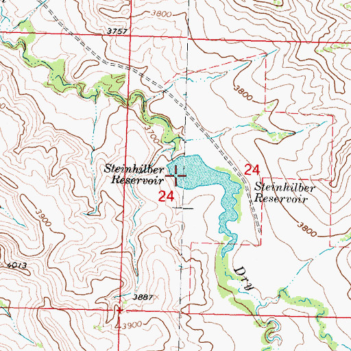 Topographic Map of Steinhelber Reservoir Dam, MT