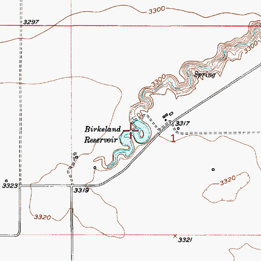 Topographic Map of Birkeland Reservoir Dam, MT