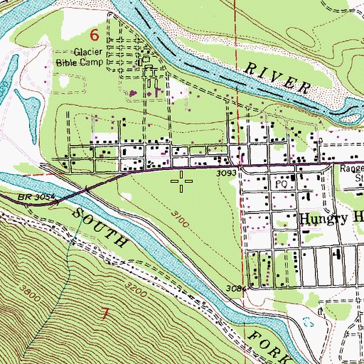 Topographic Map of Hungry Horse Campground, MT