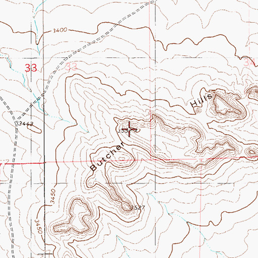 Topographic Map of Butcher Hills, MT