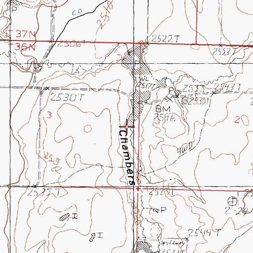 Topographic Map of Chambers Coulee, MT