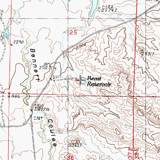Topographic Map of Beast Reservoir, MT