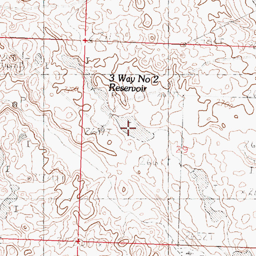 Topographic Map of 3 Way Number 2 Reservoir, MT
