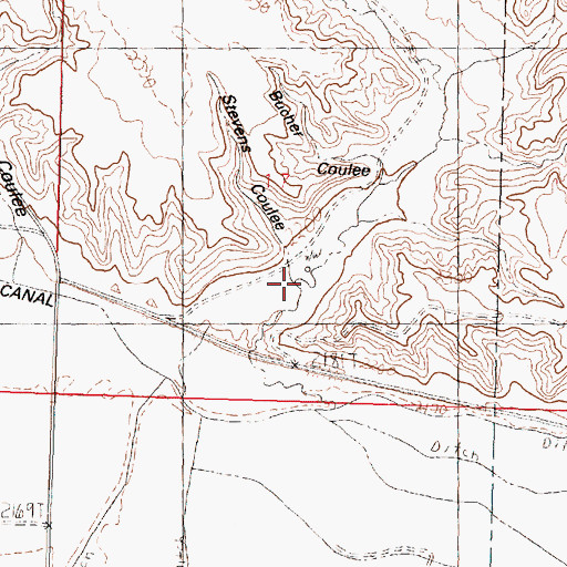 Topographic Map of Stevens Coulee, MT