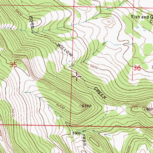 Topographic Map of Ford Willow Creek Trail, MT
