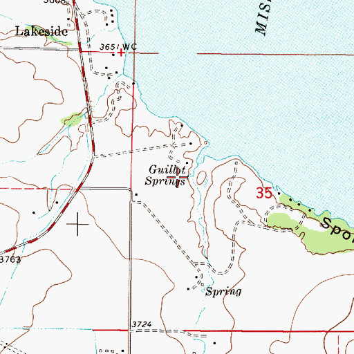Topographic Map of Guillot Springs, MT