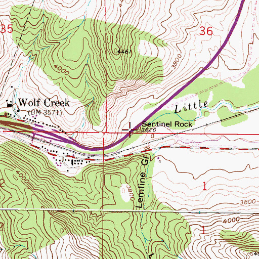 Topographic Map of Sentinel Rock, MT