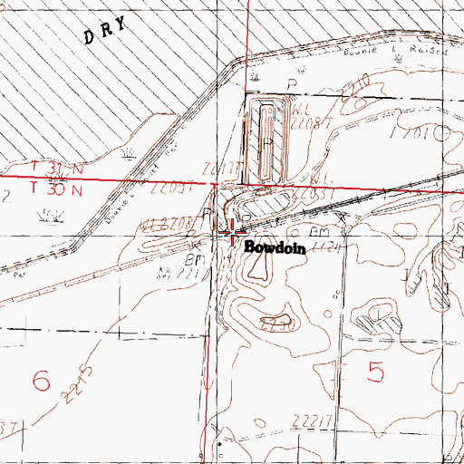 Topographic Map of Bowdoin, MT