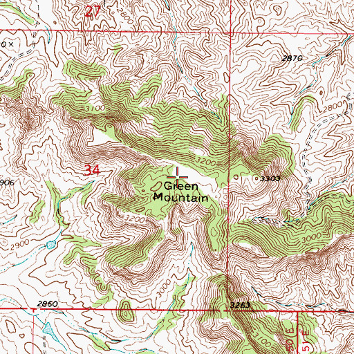 Topographic Map of Green Mountain, MT