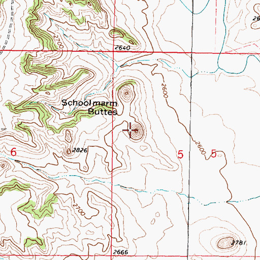 Topographic Map of Schoolmarm Buttes, MT
