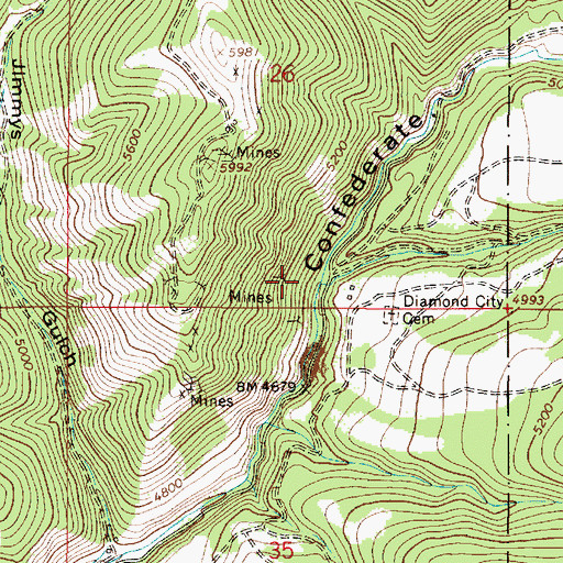 Topographic Map of Baker Mine, MT