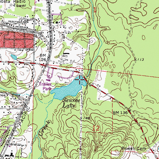 Topographic Map of Senrac Lake Dam, AR