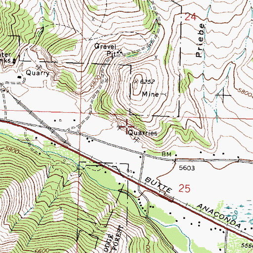 Topographic Map of NW NW Section 25 Mine, MT