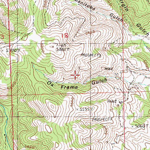 Topographic Map of Lower Ox Frame Gulch Mine, MT