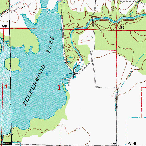 Topographic Map of Peckerwood Lake Dam, AR