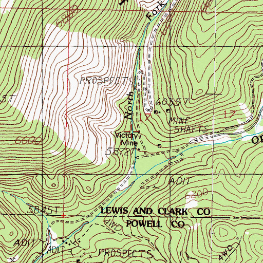 Topographic Map of Victory/Evening Star Mine, MT