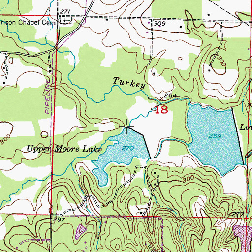 Topographic Map of Upper Moore Lake Dam, AR