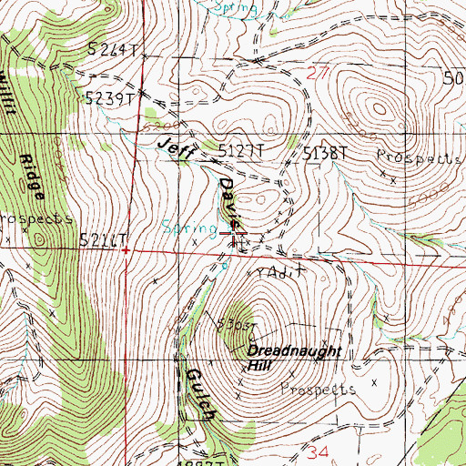 Topographic Map of Jeff Davis Gulch Mine, MT