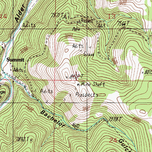Topographic Map of Bartlett Mine, MT