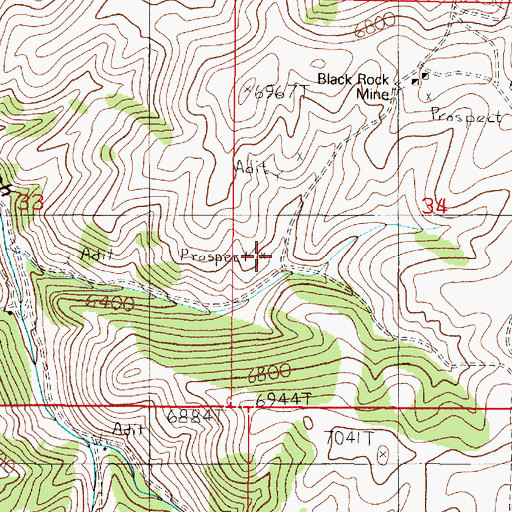 Topographic Map of Miller Number 1 Mine, MT