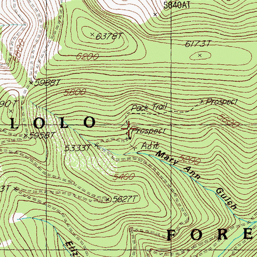 Topographic Map of Cajun Queen Number 1 Mine, MT