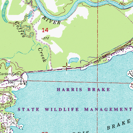 Topographic Map of Harris Brake Public Fishing Lake, AR