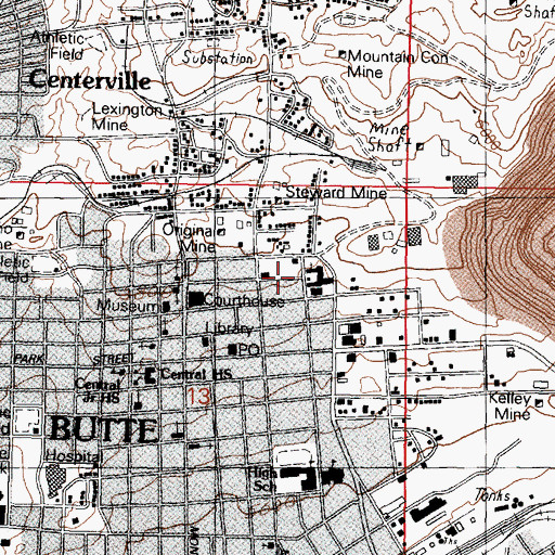 Topographic Map of Wyoming Street Shaft, MT