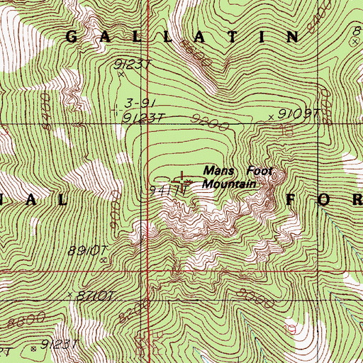 Topographic Map of Mans Foot Mountain, MT